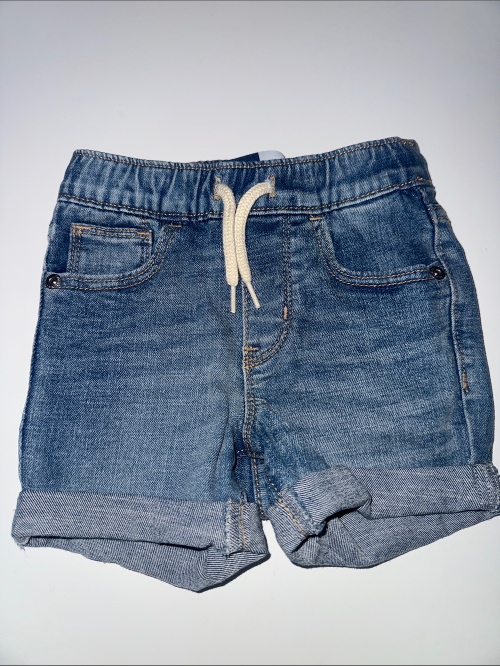 12-18 Month Old Navy Stretch Rolled Denim Shorts w/ Functional Drawstring NWOT